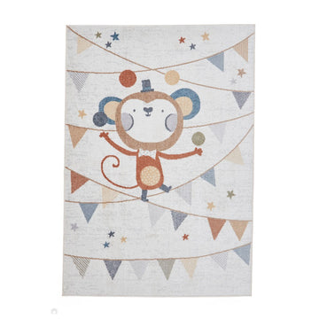 Washable Vida Kids Monkey Soft-Touch Textured Lightweight Printed Recycled Polypropylene Flatweave Multicolour Rug-Think Rugs-Rug Love - The Most Loved Rug Store